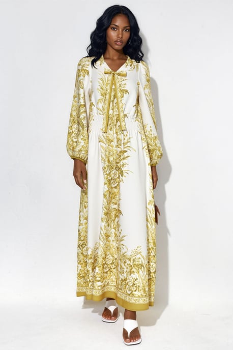 Bedrucktes V-Ausschnitt Maxikleid mit Bindegurt - Image 5