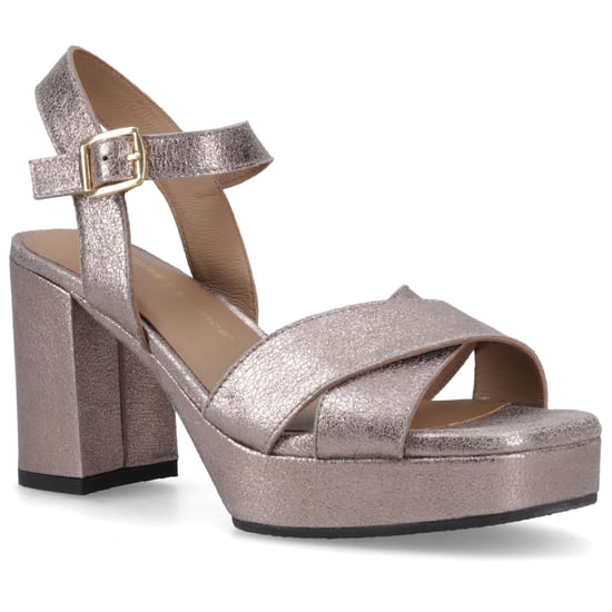 Hush Puppies Ophelia Leder Absatz Wildleder Damen Sandalen in Silber Slim Fit - Image 1