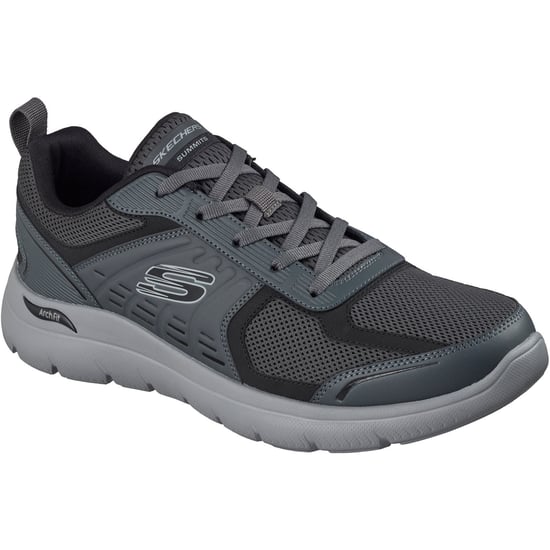 Skechers Arch Fit Summits Leege Leder Herren Trainers in Anthrazit Leder/Netz/Schwarz Trim - Image 1