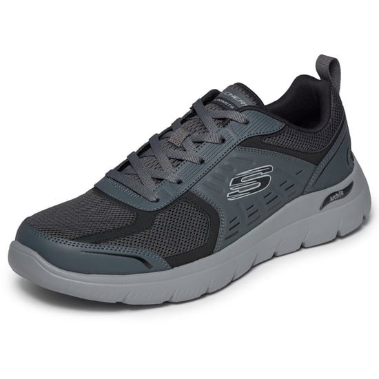 Skechers Arch Fit Summits Leege Leder Herren Trainers in Anthrazit Leder/Netz/Schwarz Trim - Image 5