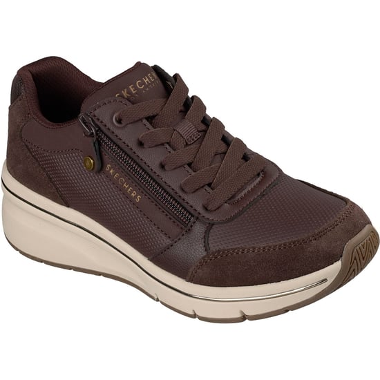 Skechers Billion Flex Luxe Up Leder Damen Schokolade Duraleather/Mesh Sneakers - Image 1