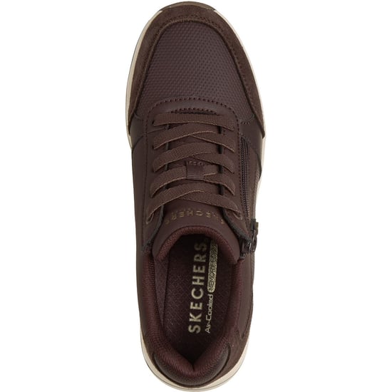 Skechers Billion Flex Luxe Up Leder Damen Schokolade Duraleather/Mesh Sneakers - Image 3