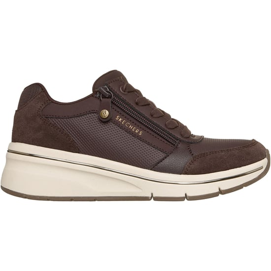 Skechers Billion Flex Luxe Up Leder Damen Schokolade Duraleather/Mesh Sneakers - Image 4