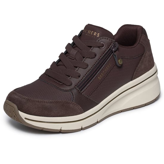 Skechers Billion Flex Luxe Up Leder Damen Schokolade Duraleather/Mesh Sneakers - Image 5