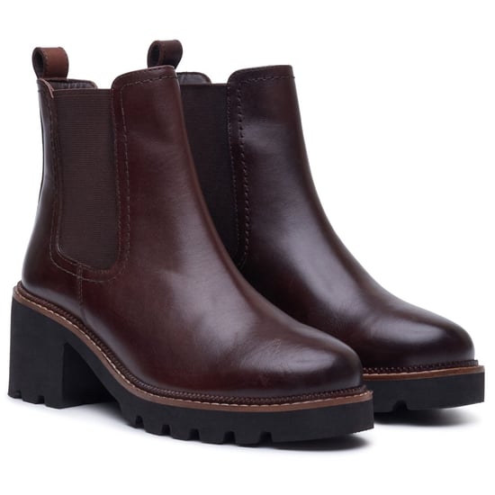 Hush Puppies Gaia Leder Damen Schokoladenfarbene Absatz Chelsea Stiefel - Image 3