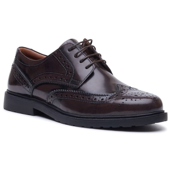 Hush Puppies Verity Hi-Shine Leder Damen Schokoladen Brogues Schuhe - Image 1
