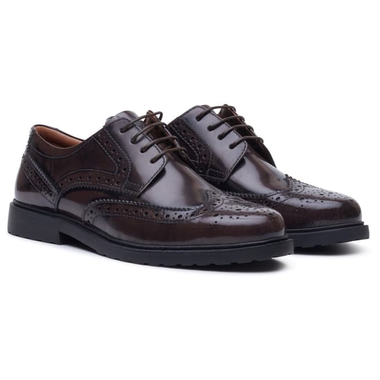 Hush Puppies Verity Hi-Shine Leder Damen Schokoladen Brogues Schuhe - Image 3