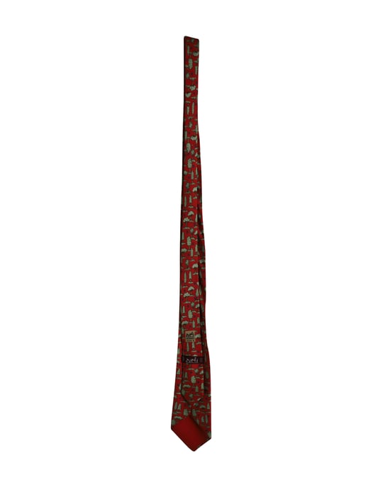 Hermes Trees Printed Tie in Red Silk - Image 2