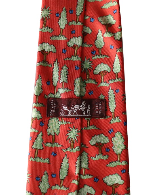 Hermes Trees Printed Tie in Red Silk - Image 4
