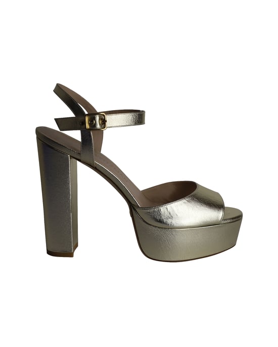 Stuart Weitzman Ryder 95 Plateau-Sandalen aus goldfarbenem Leder - Image 1