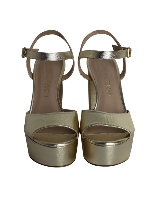Stuart Weitzman Ryder 95 Plateau-Sandalen aus goldfarbenem Leder - Image 2