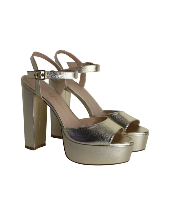 Stuart Weitzman Ryder 95 Plateau-Sandalen aus goldfarbenem Leder - Image 3