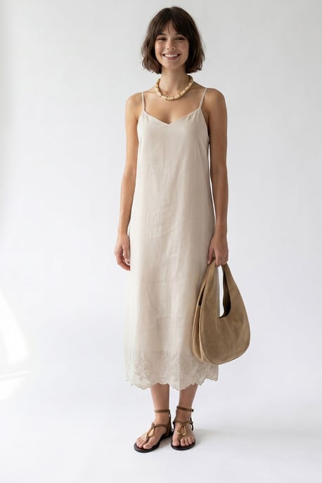 Besticktes A-Linien Midi Slipkleid - Image 2