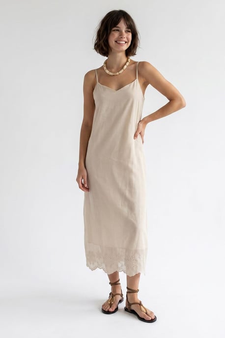 Besticktes A-Linien Midi Slipkleid - Image 3