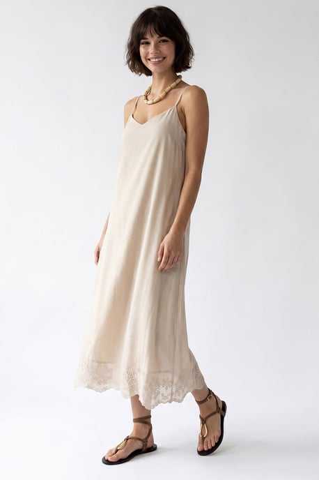 Besticktes A-Linien Midi Slipkleid - Image 4