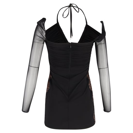 Self-Portrait Pre-owned Mini-Kleid aus Chiffon mit Cut-out und Spitzenbesatz, Neckholder (Polyester) - Schwarz - Image 3