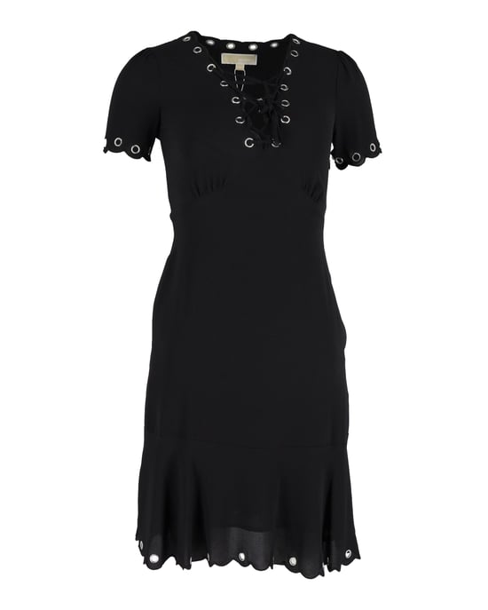 Michael Kors Kleid mit Ösen- und Schnürung sowie Muschelkanten aus schwarzem Polyester - Image 1