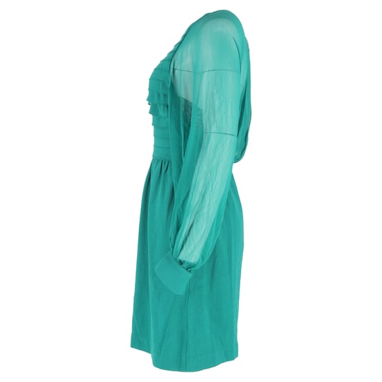 3.1 Phillip Lim Knielanges Kleid mit transparentem Akzent aus grüner Wolle und Seide - Image 2