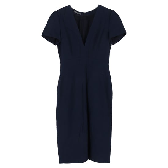 Alexander McQueen Midikleid mit V-Ausschnitt aus marineblauem Acetat - Image 1