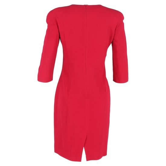 Alexander McQueen 3/4-Ärmel-Kleid mit Wasserfallausschnitt, knielang, aus roter Wolle - Image 3