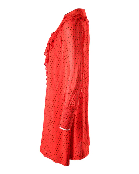 Ganni – Gepunktetes Rüschenkleid aus roter Viskose - Image 2