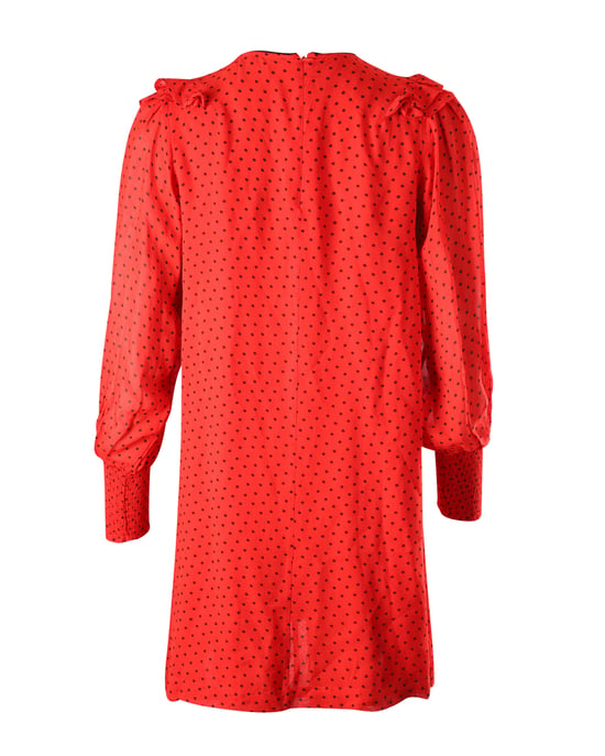 Ganni – Gepunktetes Rüschenkleid aus roter Viskose - Image 3