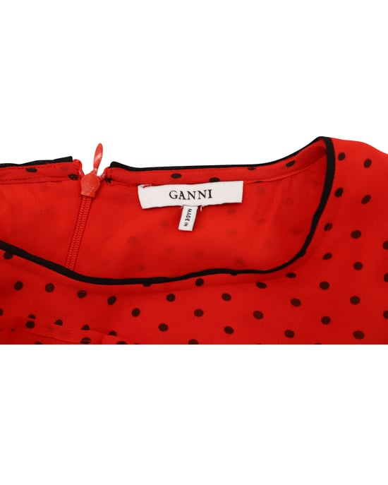 Ganni – Gepunktetes Rüschenkleid aus roter Viskose - Image 4