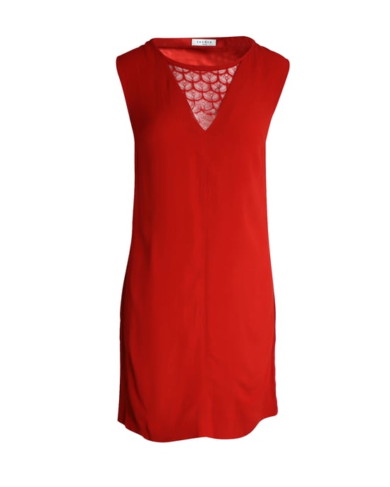 Ärmelloses Kleid von Sandro Paris mit Spitzenbesatz und V-Ausschnitt in Rot (Cupro) - Image 1