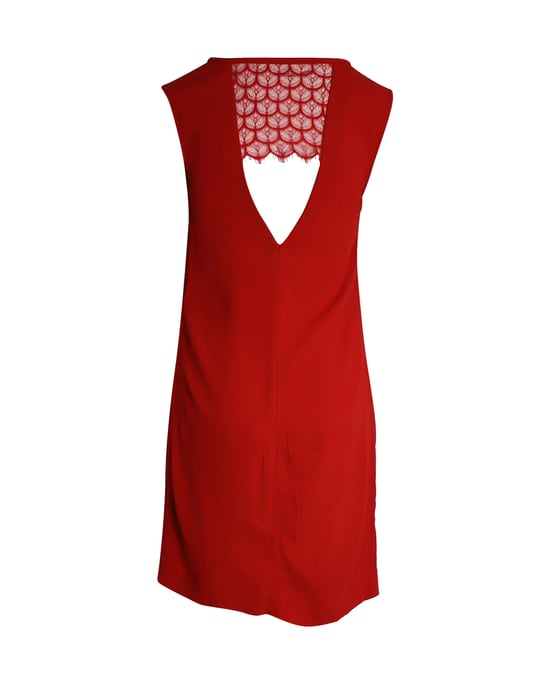 Ärmelloses Kleid von Sandro Paris mit Spitzenbesatz und V-Ausschnitt in Rot (Cupro) - Image 3