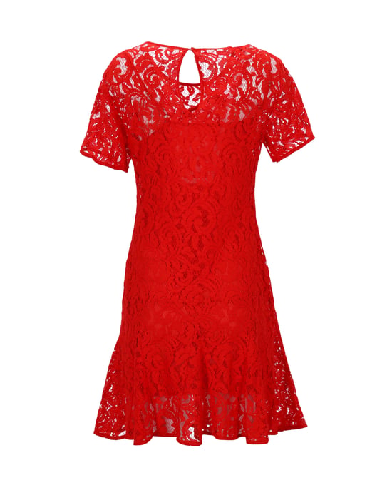 Michael Kors Minikleid mit kurzen Ärmeln aus roter Viskosespitze - Image 3
