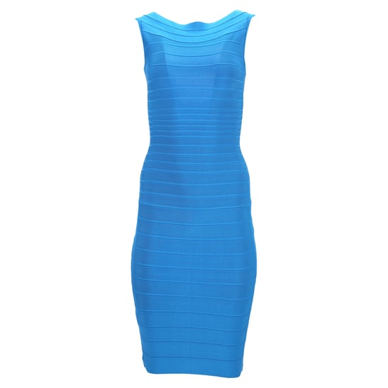 Herve Leger Midikleid mit weitem Ausschnitt und Bandagenmuster aus blauem Viskose - Image 1