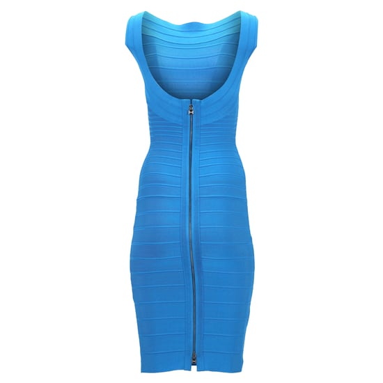 Herve Leger Midikleid mit weitem Ausschnitt und Bandagenmuster aus blauem Viskose - Image 3