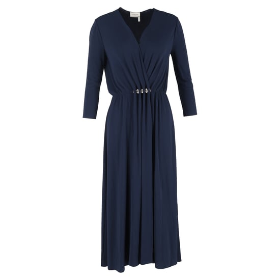 Lanvin Midikleid mit V-Ausschnitt, Falten und langen Ärmeln aus marineblauem Polyester - Image 1