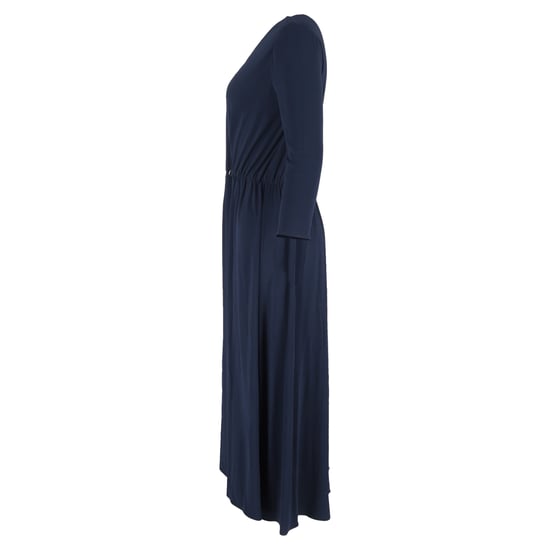 Lanvin Midikleid mit V-Ausschnitt, Falten und langen Ärmeln aus marineblauem Polyester - Image 2