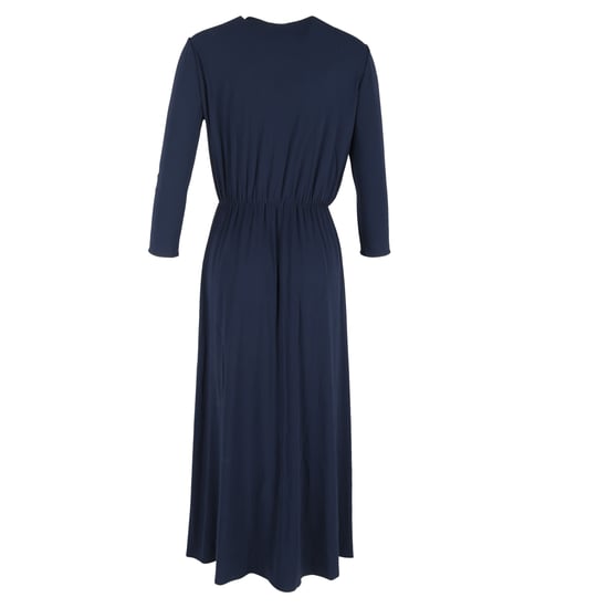 Lanvin Midikleid mit V-Ausschnitt, Falten und langen Ärmeln aus marineblauem Polyester - Image 3