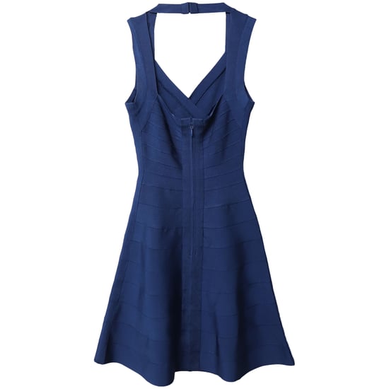 Herve Leger Bandagenkleid mit ausgestelltem Saum aus blauem Viskose - Image 5