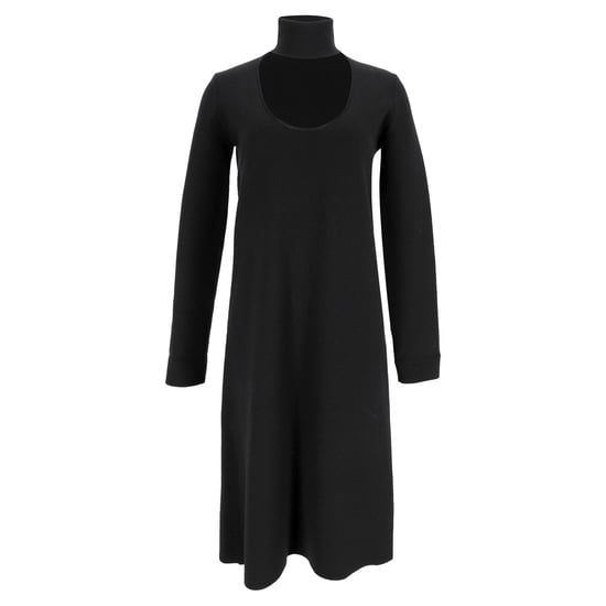 Bottega Veneta Midikleid mit hohem Kragen und langen Ärmeln aus schwarzer Viskose - Image 1