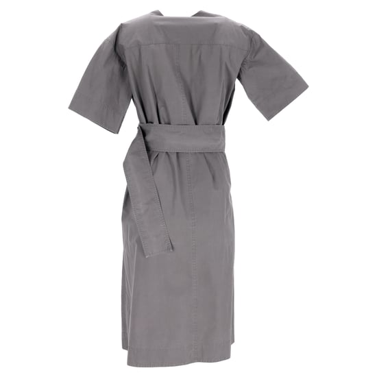 Celine – Midikleid mit Gürtel und V-Ausschnitt und Taschen aus grauer Baumwolle - Image 2