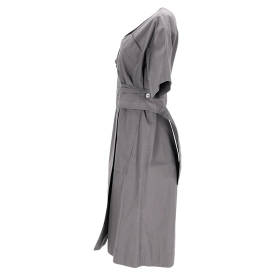 Celine – Midikleid mit Gürtel und V-Ausschnitt und Taschen aus grauer Baumwolle - Image 3