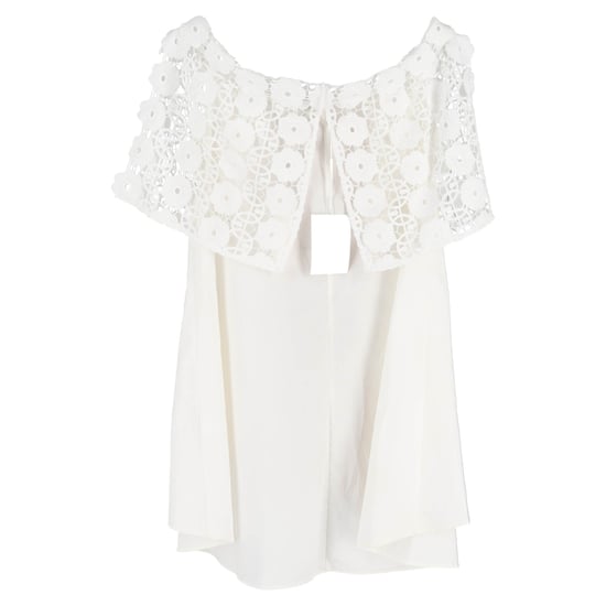 Selbstporträt Minikleid mit floraler Spitzenverzierung und schulterfreiem Ausschnitt aus weißer Baumwolle - Image 2