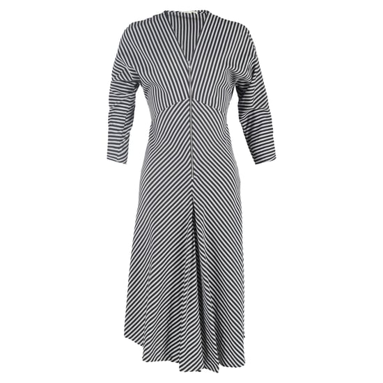 Maje Rava gestreiftes Twill-Midikleid aus schwarzer Viskose - Image 1