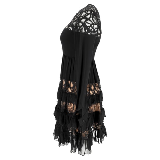 Elie Saab Minikleid mit Spitzenbesatz, langen Ärmeln und Stufenrock aus schwarzem Polyamid - Image 2