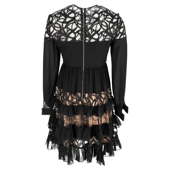 Elie Saab Minikleid mit Spitzenbesatz, langen Ärmeln und Stufenrock aus schwarzem Polyamid - Image 3