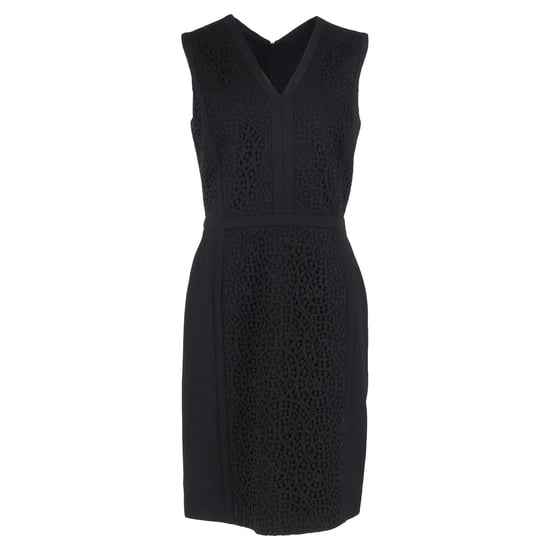 Schwarzes Hugo Boss Midi-Kleid mit V-Ausschnitt und Spitzendetails aus Wolle - Image 1