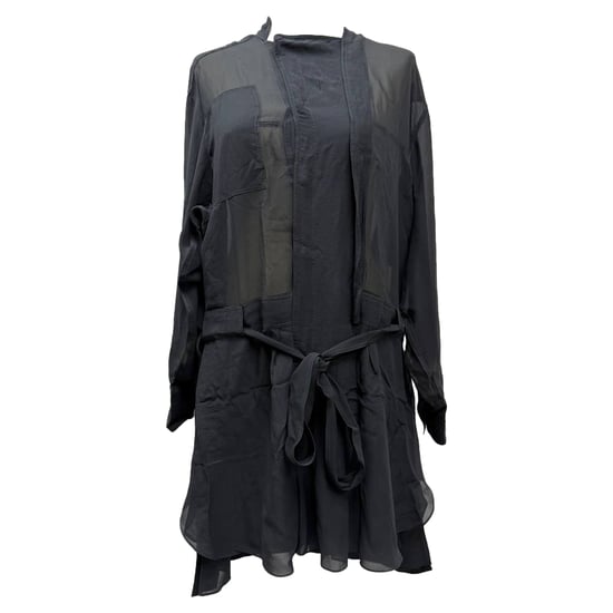 Isabel Marant Minikleid mit Gürtel und langen Ärmeln aus schwarzer Seide - Image 1