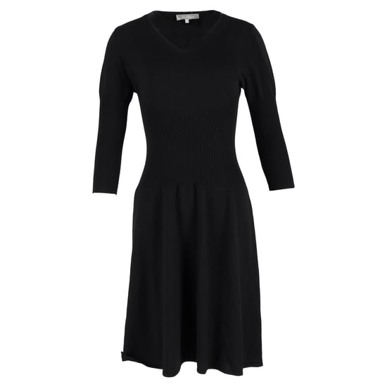 Max Mara Midikleid mit V-Ausschnitt und 3/4-Ärmeln aus schwarzer Wolle - Image 1