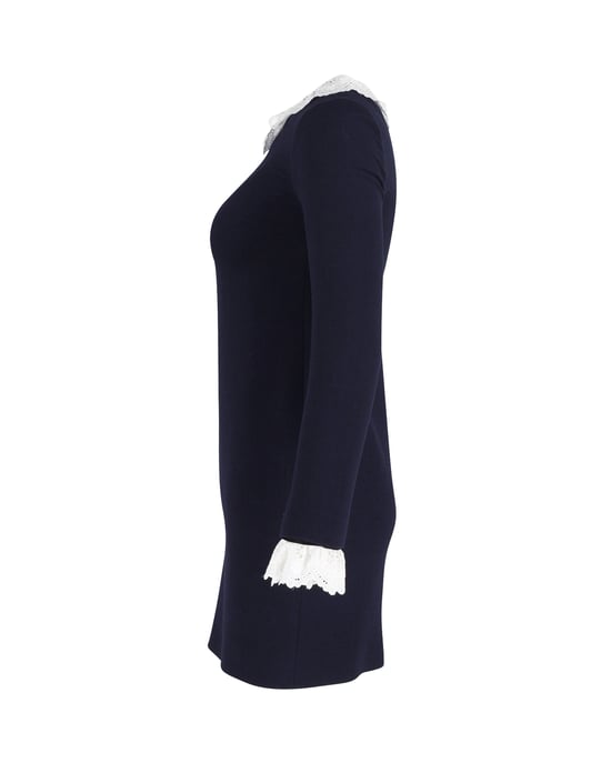 Victoria Beckham Minikleid mit Lochstickerei-Besatz aus marineblauer Wolle - Image 2
