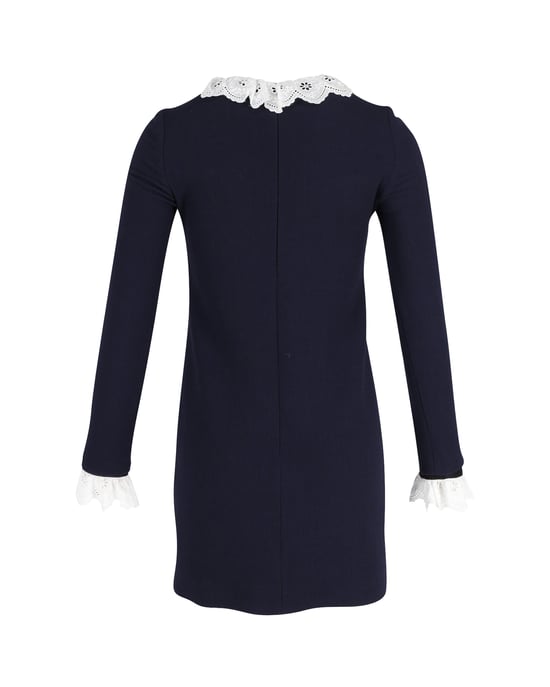 Victoria Beckham Minikleid mit Lochstickerei-Besatz aus marineblauer Wolle - Image 3