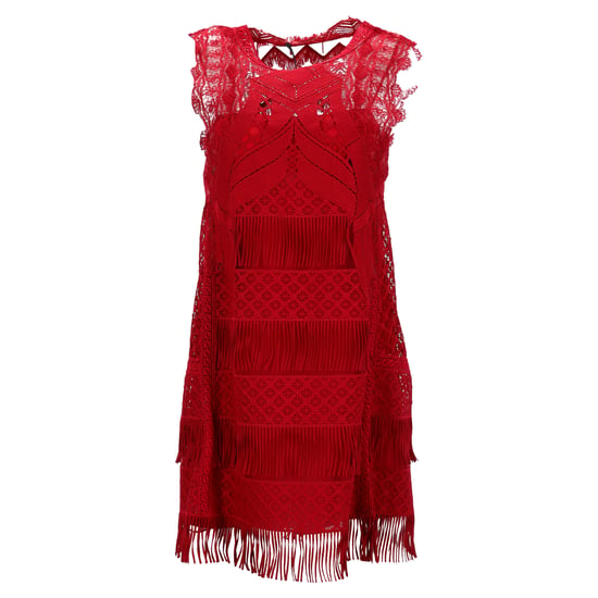 Alberta Ferretti Minikleid mit Land- und Fransen-Details aus rotem Acetat - Image 1