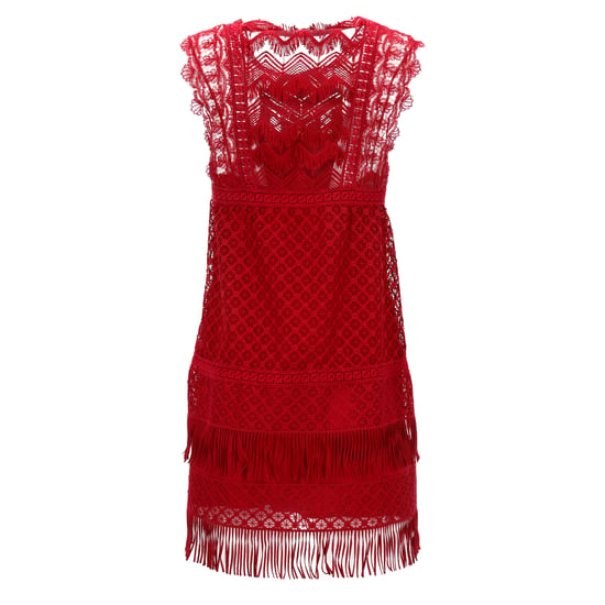Alberta Ferretti Minikleid mit Land- und Fransen-Details aus rotem Acetat - Image 2